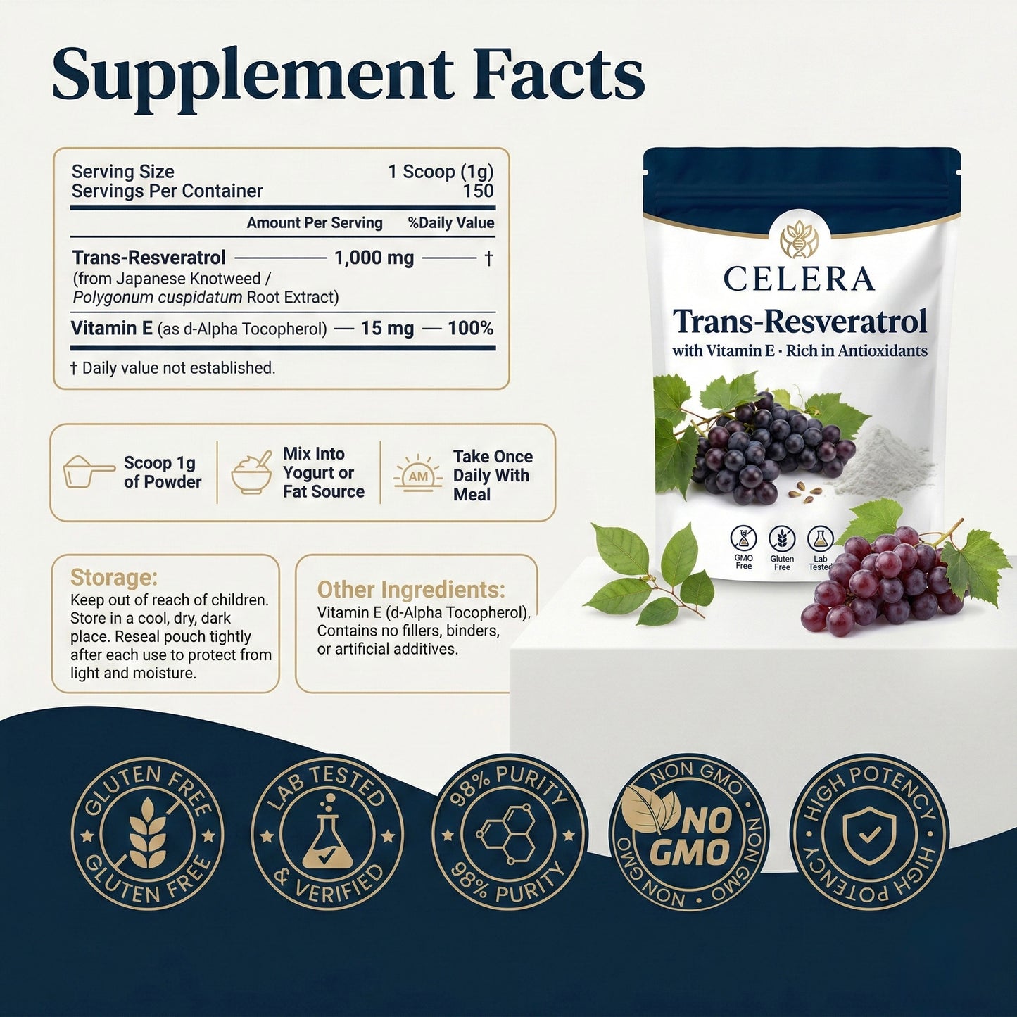 Celera Trans-Resveratrol with Vitamin E Powder
